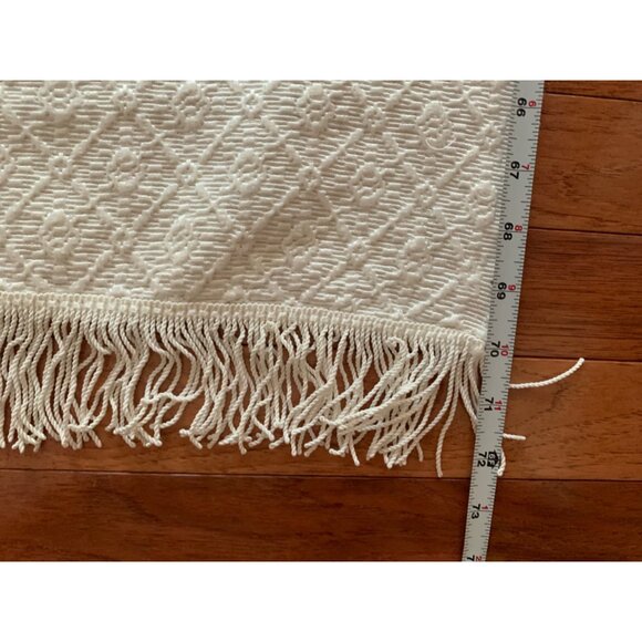 Vintage White Embroidered Table Runner with Fringe Edges 72"x 22" - Picture 9 of 12
